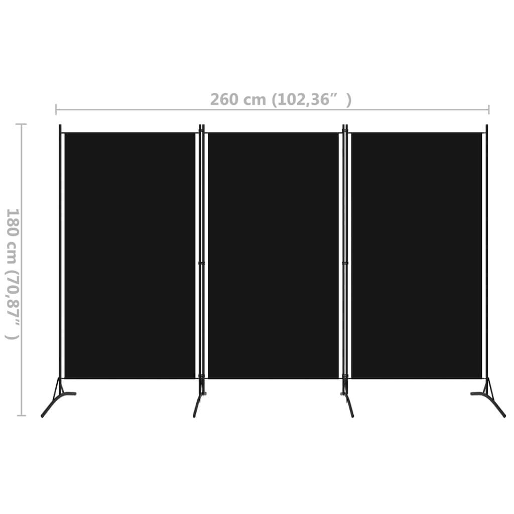 3-Panel Room Divider Black 102.4"x70.9" Fabric