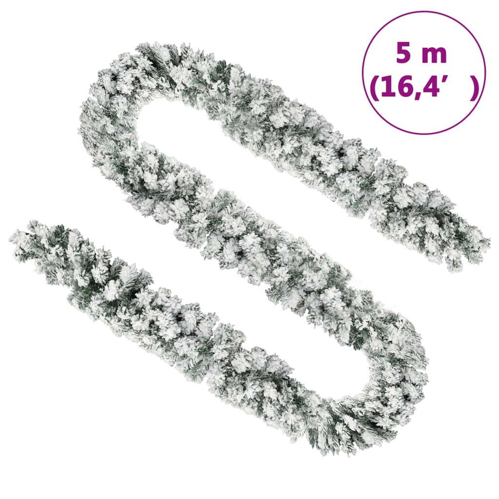 Christmas Garland Green with white snow flocking PVC 16.4 ft length