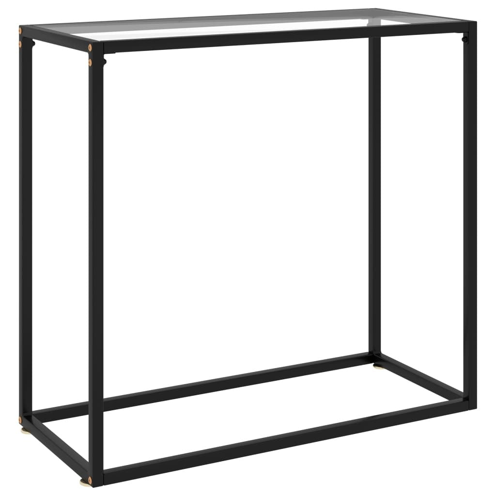 Console Table Transparent, Black Toughened Glass, Powder-Coated Steel