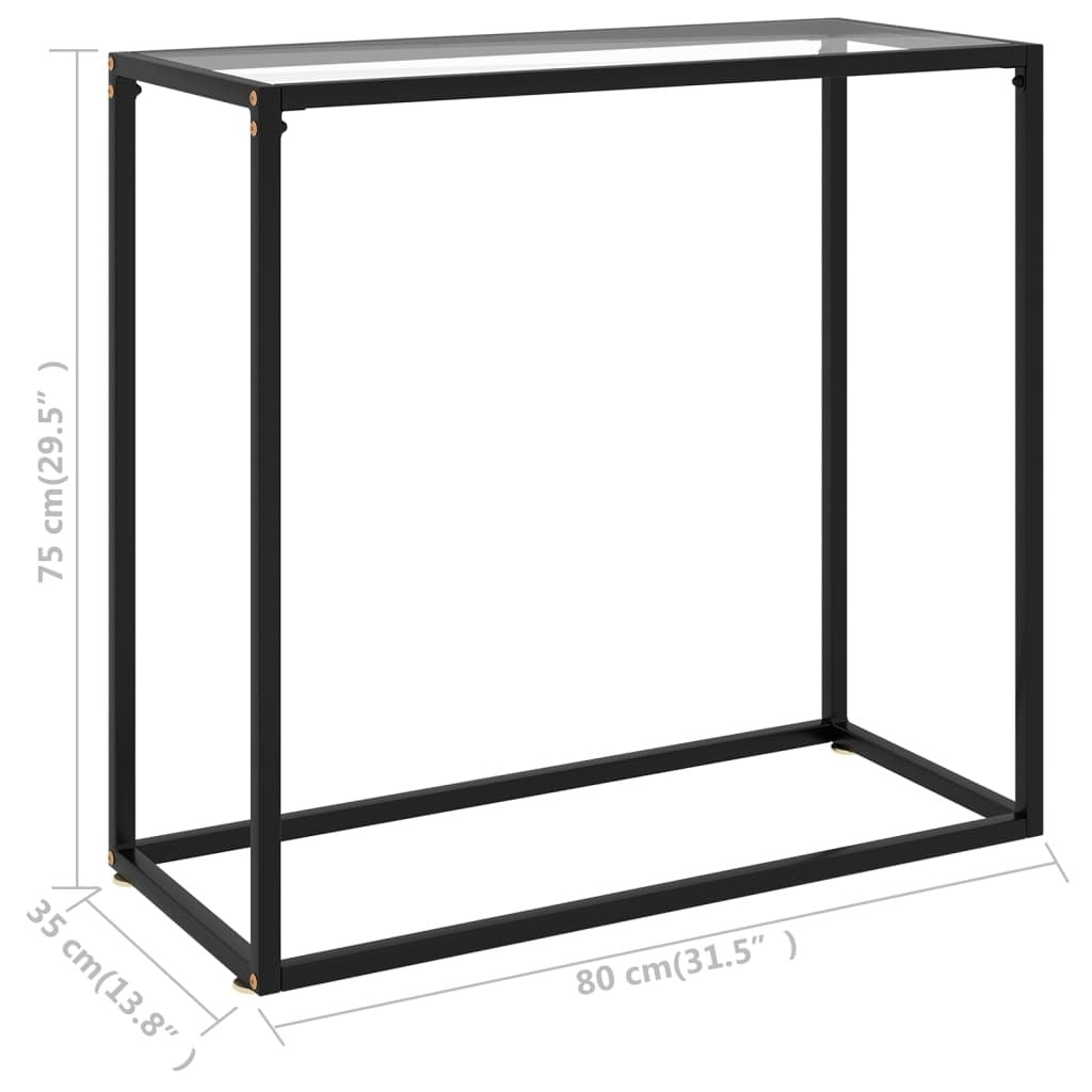Console Table Transparent, Black Toughened Glass, Powder-Coated Steel