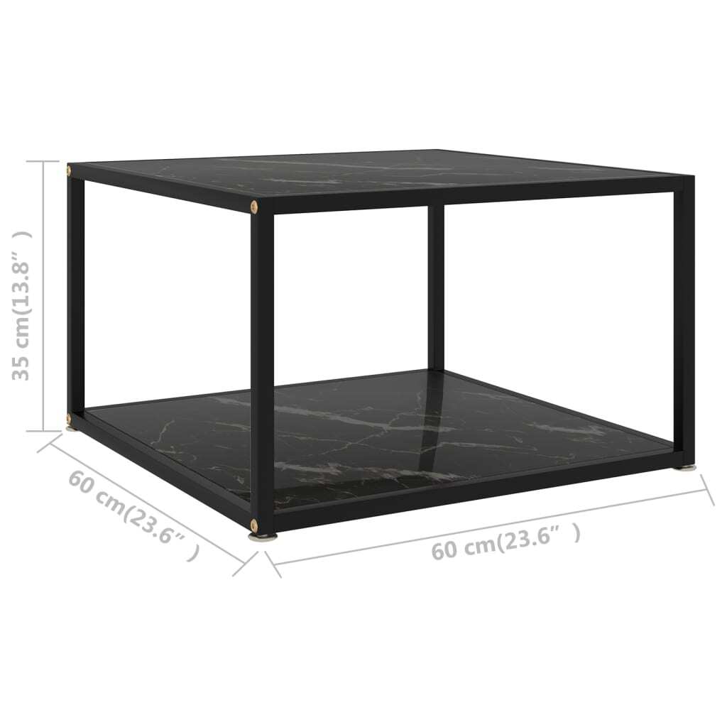 Coffee Table Black Tempered Glass 23.6 x 23.6 x 13.8 in Square