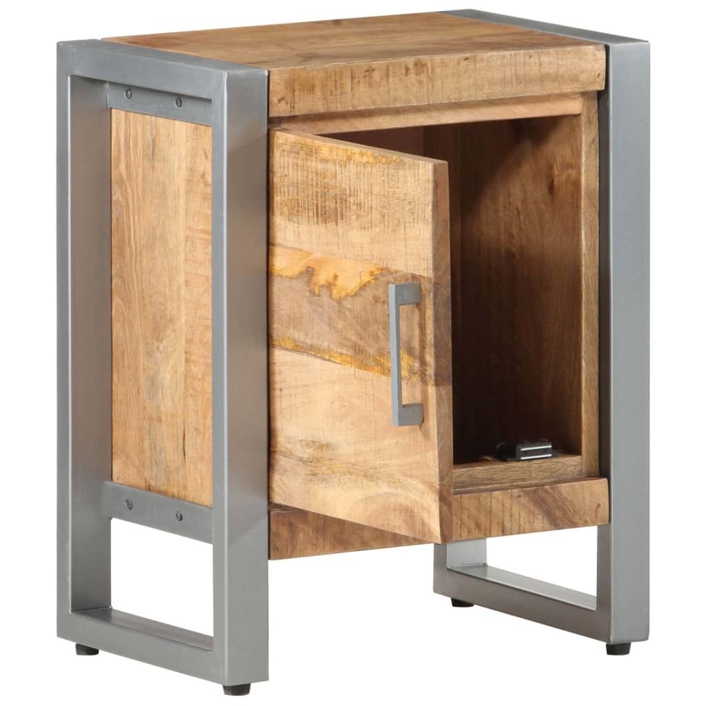Bedside Cabinet Rough mango wood color, Grey Rough mango wood, Iron