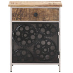 Bedside Cabinet Rough mango wood with natural finish, silver iron