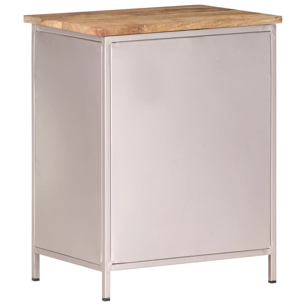 Bedside Cabinet Rough mango wood with natural finish, silver iron