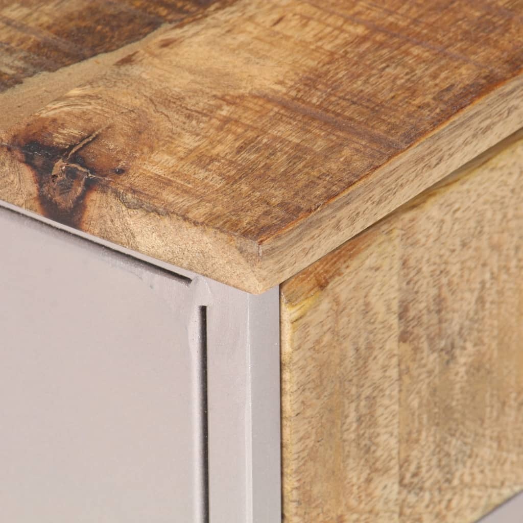 Bedside Cabinet Rough mango wood with natural finish, silver iron