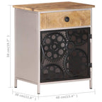 Bedside Cabinet Rough mango wood with natural finish, silver iron