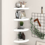 Corner Shelf Set of 4 High gloss white Honeycomb MDF, metal Small