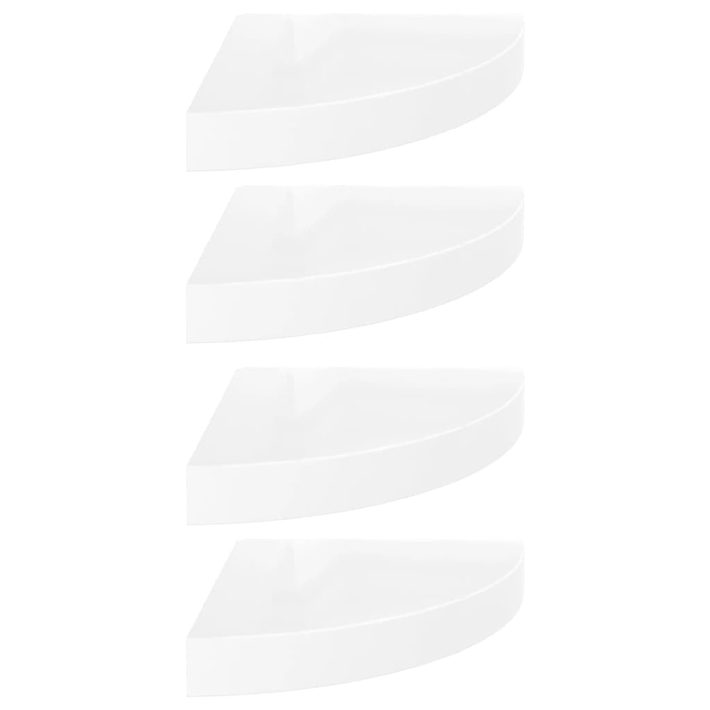 Corner Shelf Set of 4 High gloss white Honeycomb MDF, metal Small