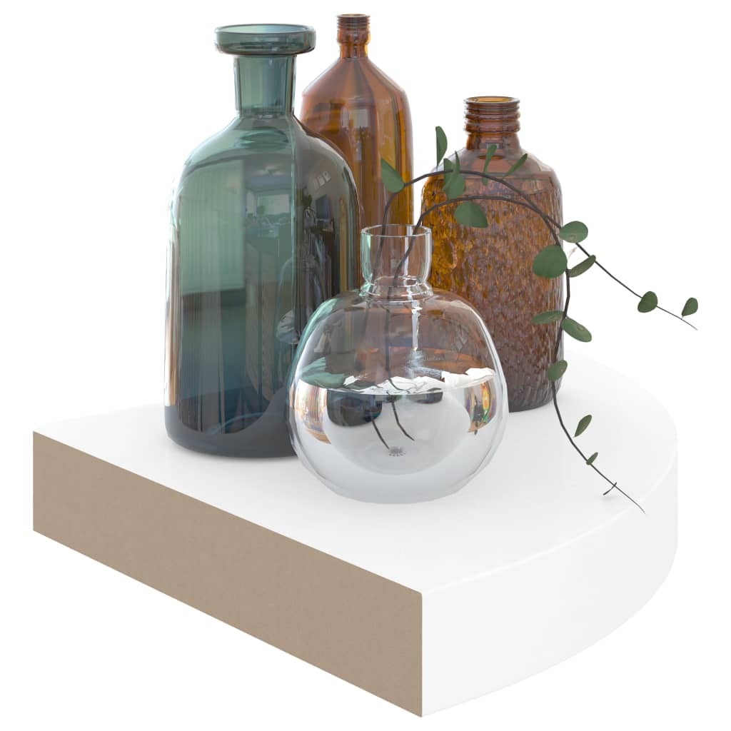 Corner Shelf Set of 4 High gloss white Honeycomb MDF, metal Small