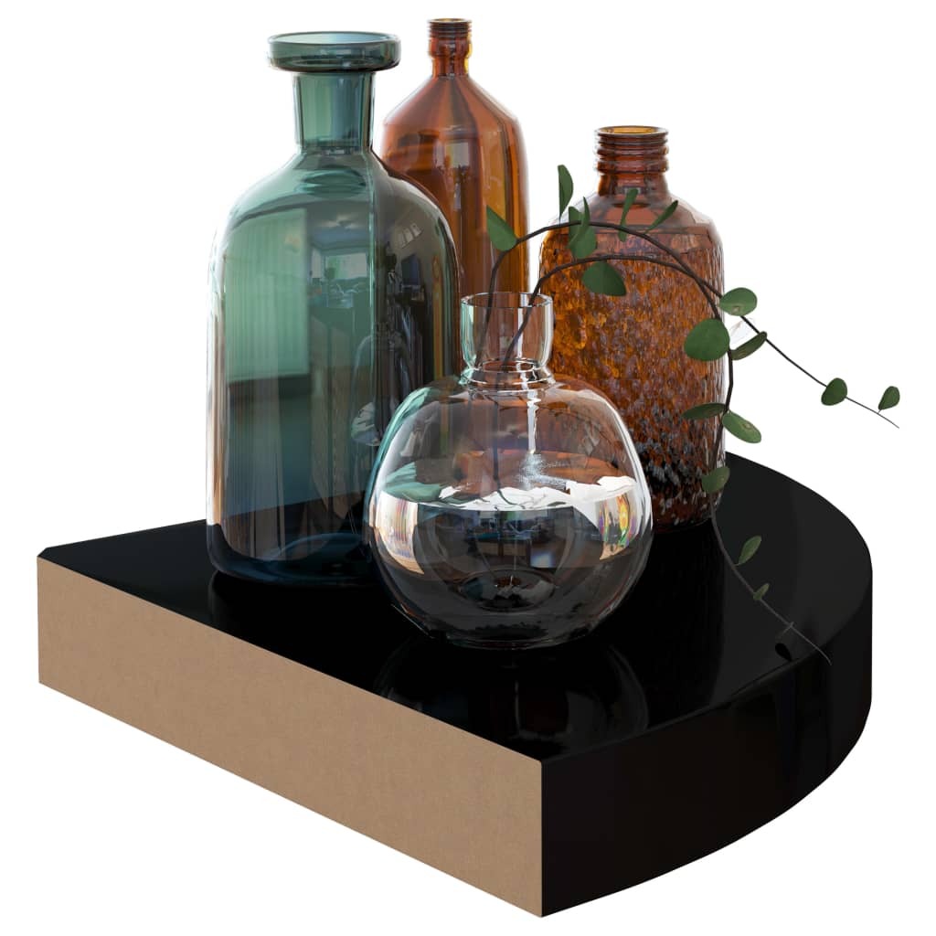 Corner Shelf Set of 2 High gloss black Honeycomb MDF