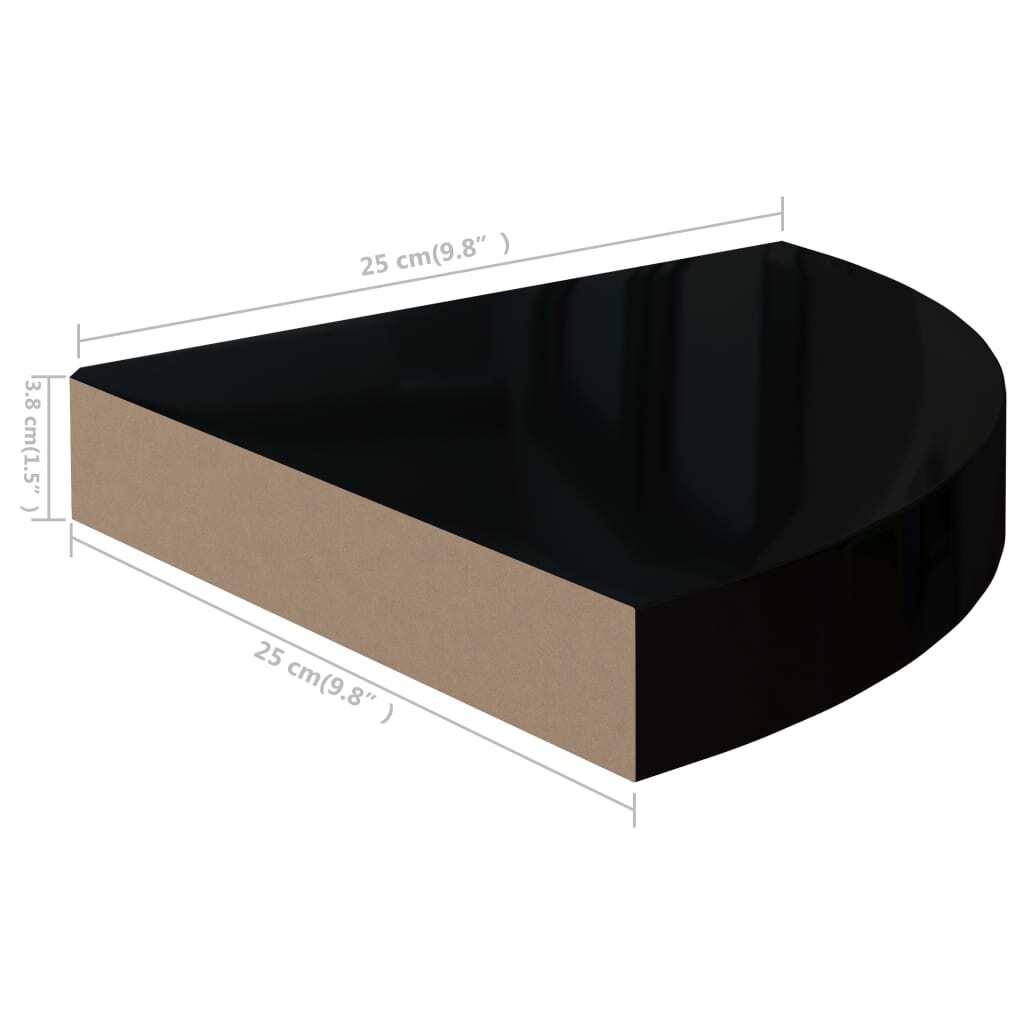 Corner Shelf Set of 2 High gloss black Honeycomb MDF