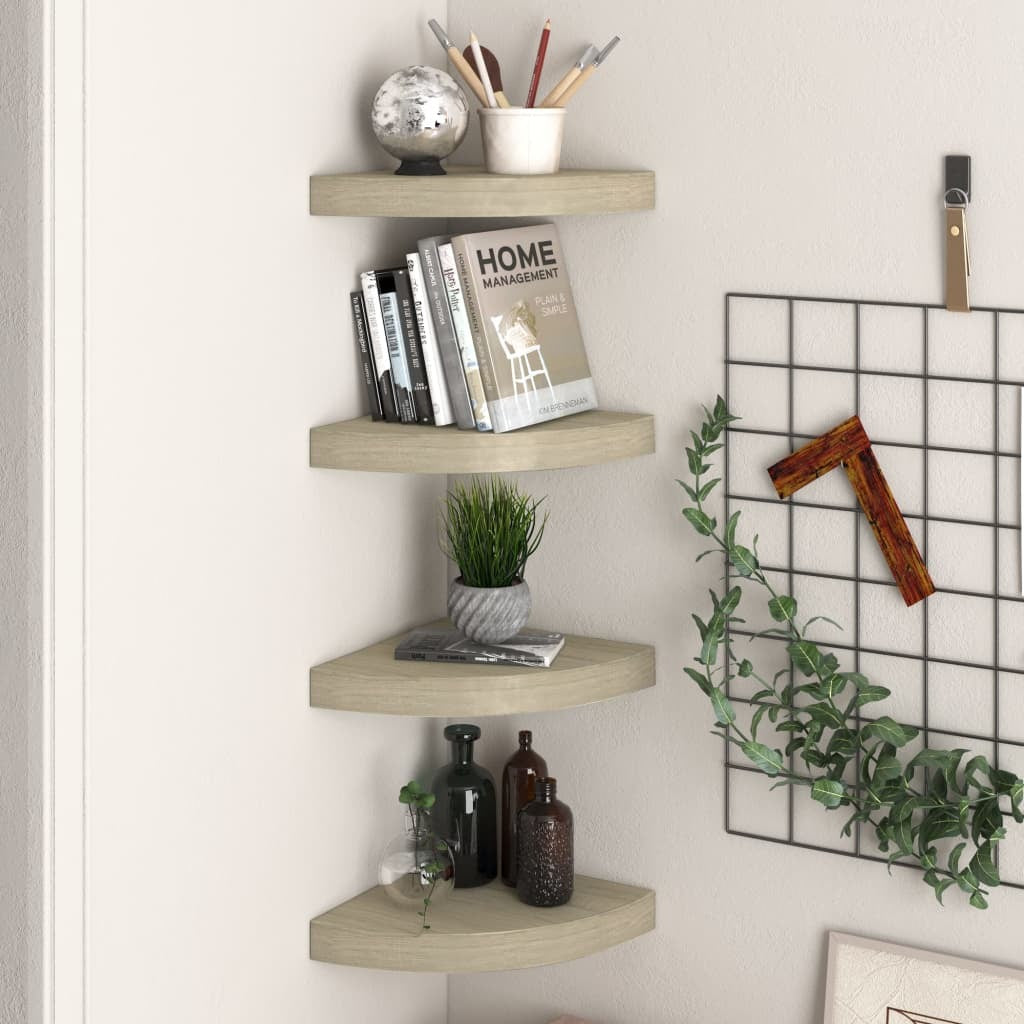 Corner Shelf Set of 4 Oak Honeycomb MDF 9.8 in Corner Shelf
