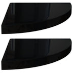 Corner Shelf Set of 2 High Gloss Black Honeycomb MDF, Metal