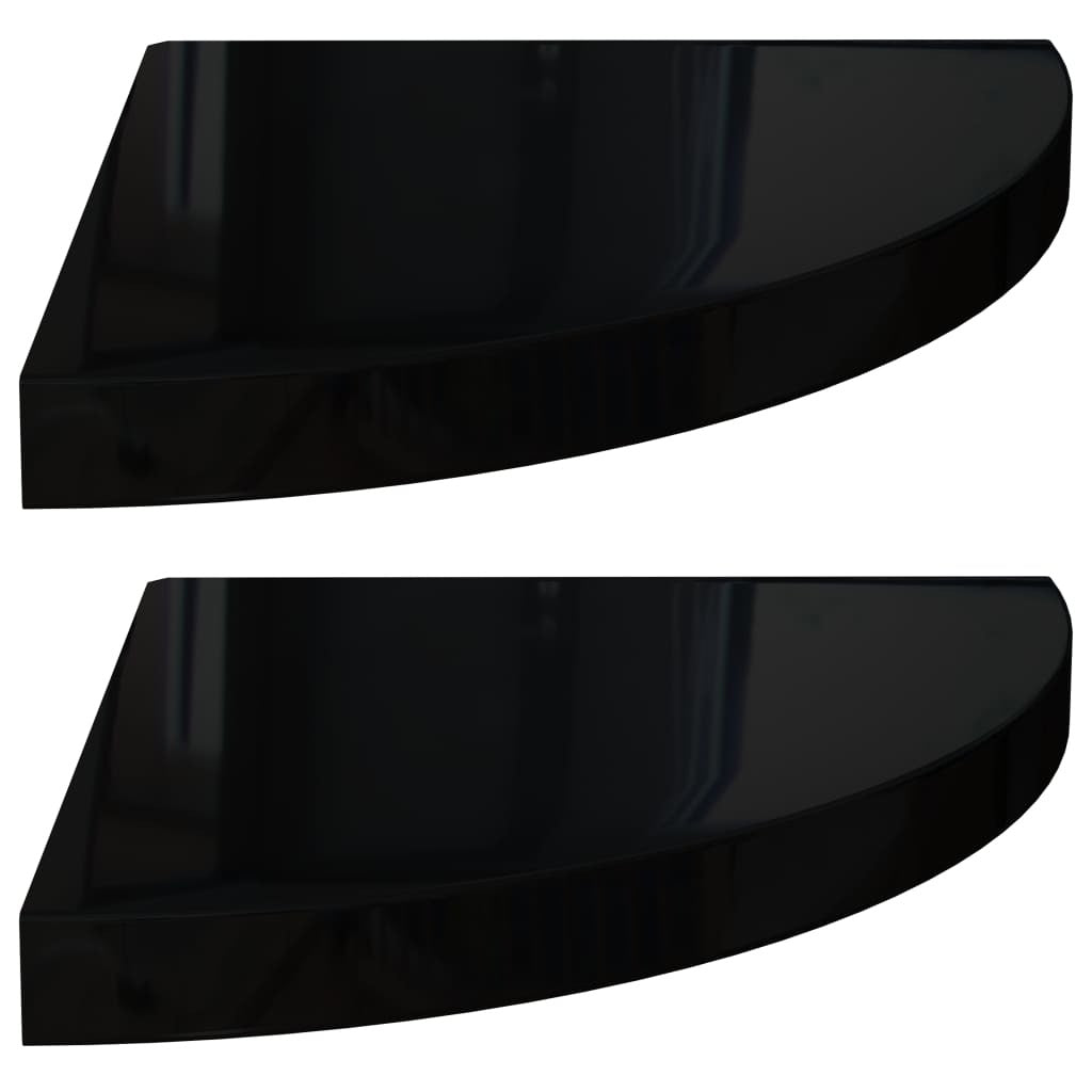 Corner Shelf Set of 2 High Gloss Black Honeycomb MDF, Metal