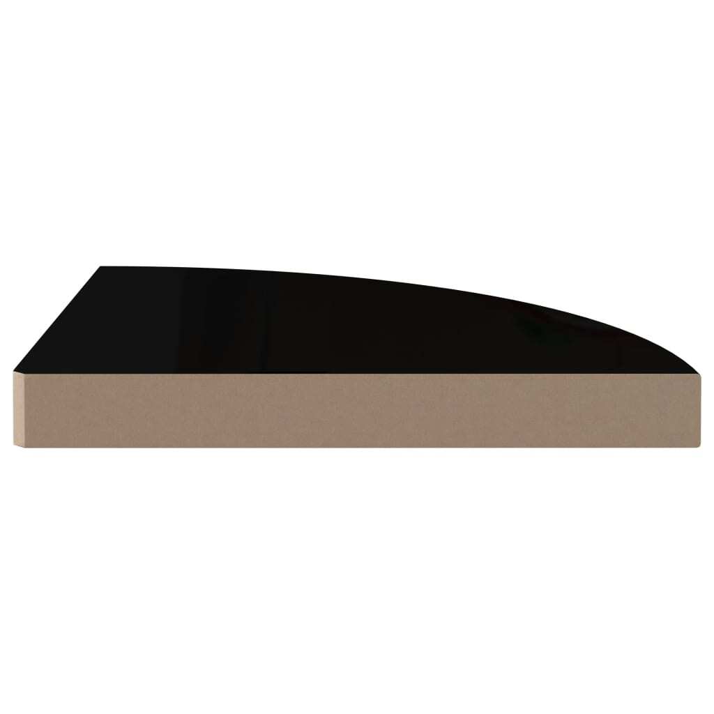 Corner Shelf Set of 2 High Gloss Black Honeycomb MDF, Metal