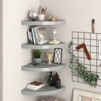 Corner Shelf Set of 4 Gray Honeycomb MDF Small Wall-mounted