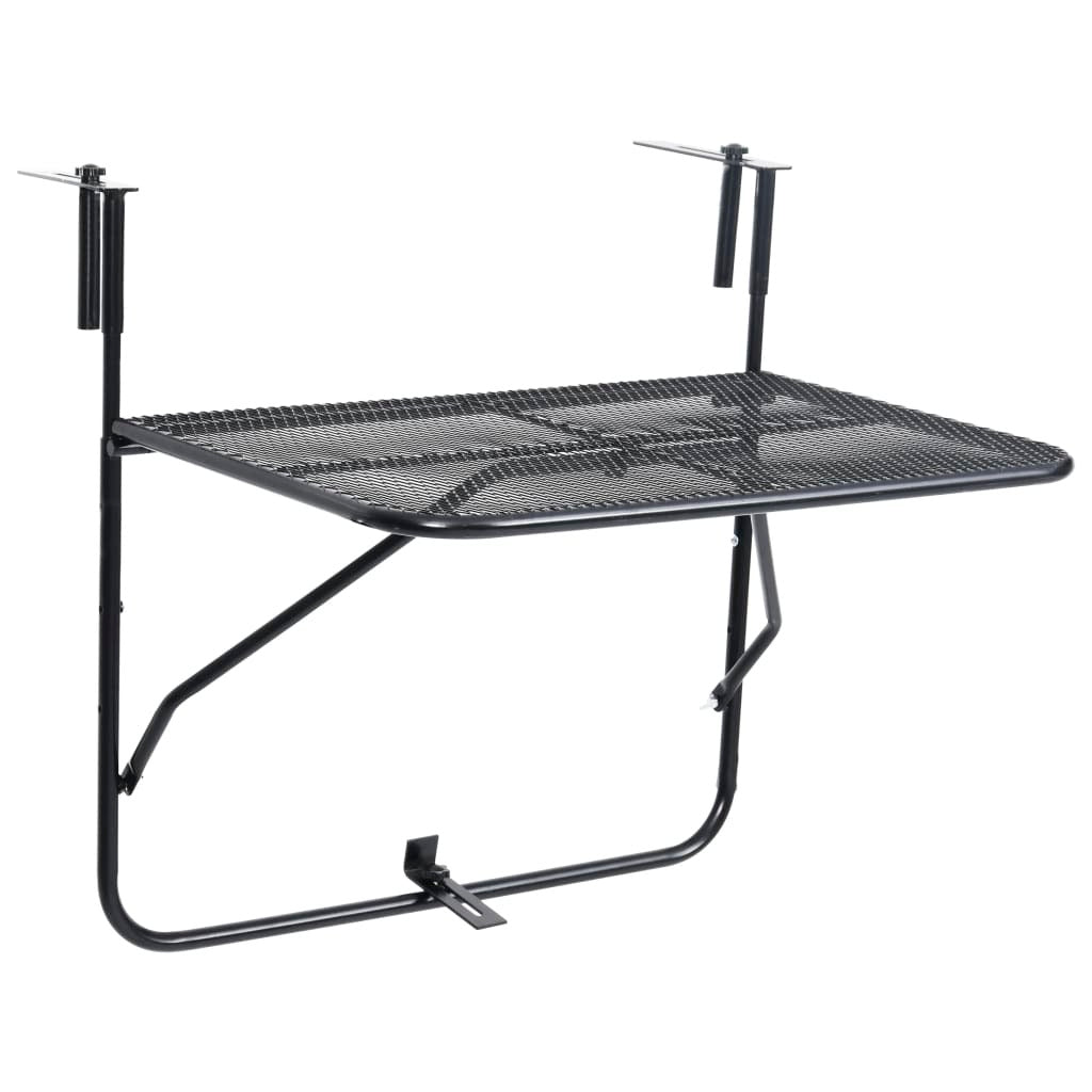 Balcony Table Black Steel Medium Foldable Balcony Table