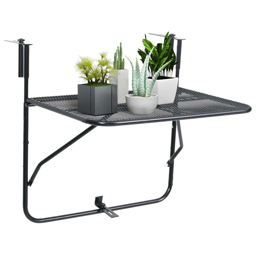 Balcony Table Black Steel Medium Foldable Balcony Table