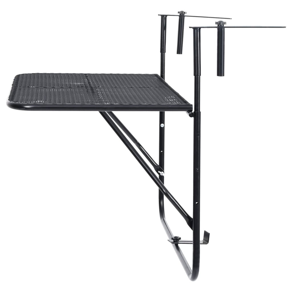 Balcony Table Black Steel Medium Foldable Balcony Table