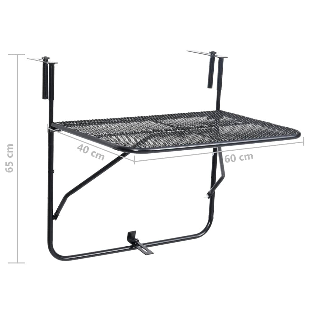 Balcony Table Black Steel Medium Foldable Balcony Table