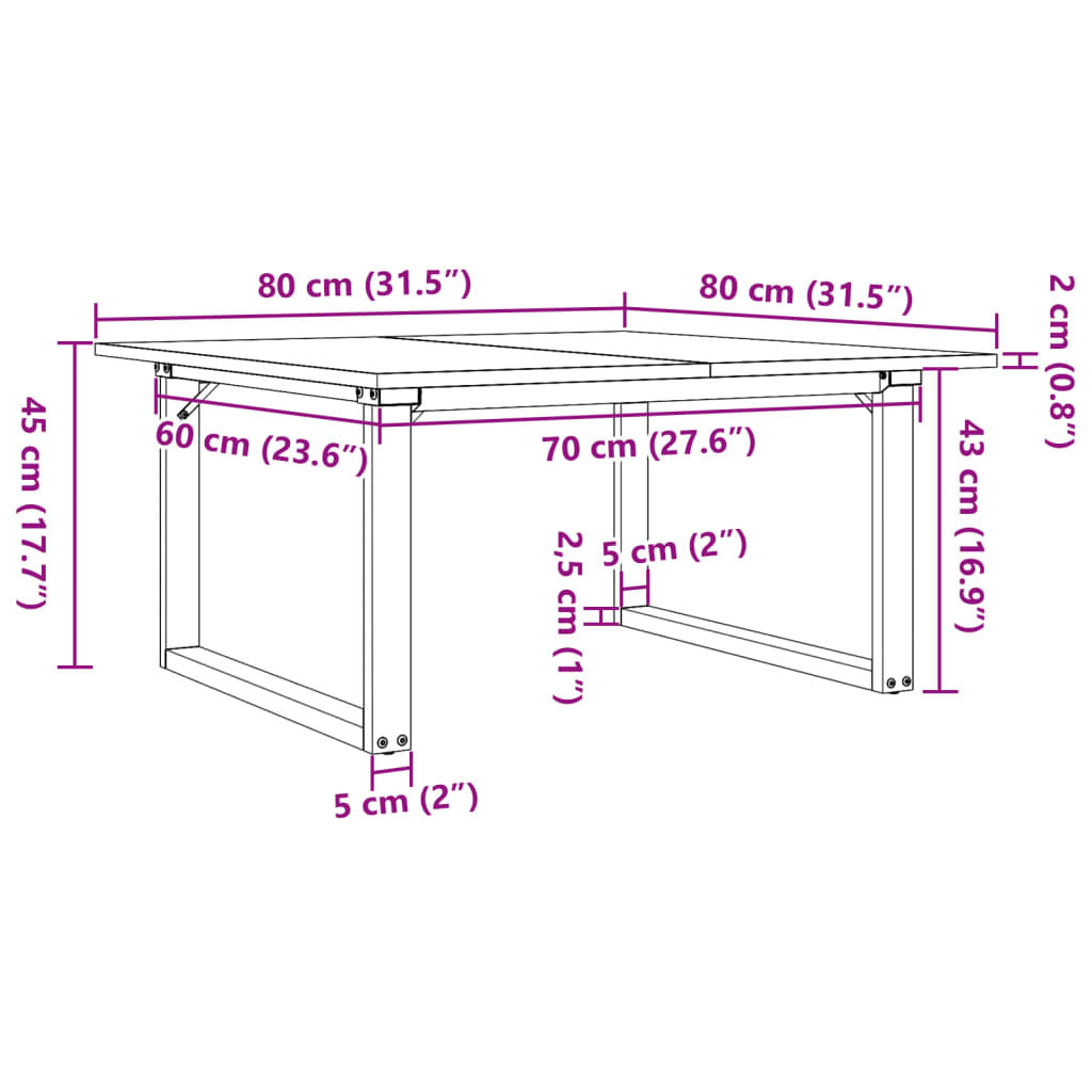 Coffee Table O-Frame 31.5"x31.5"x17.7" Solid Wood Pine and Steel