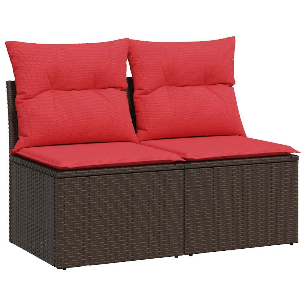 2 Piece Patio Sofa Set with Cushions Brown Poly Rattan Acacia