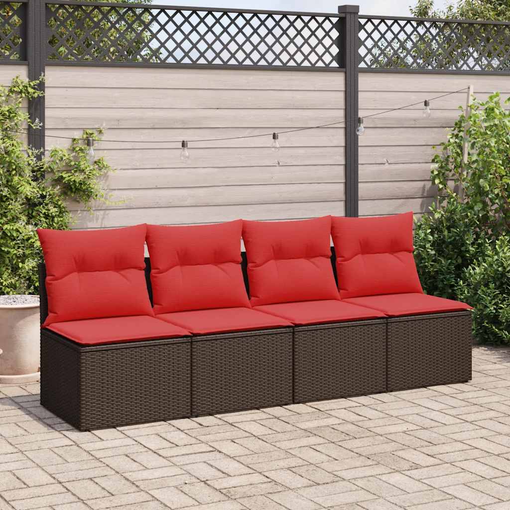 2 Piece Patio Sofa Set with Cushions Brown Poly Rattan Acacia