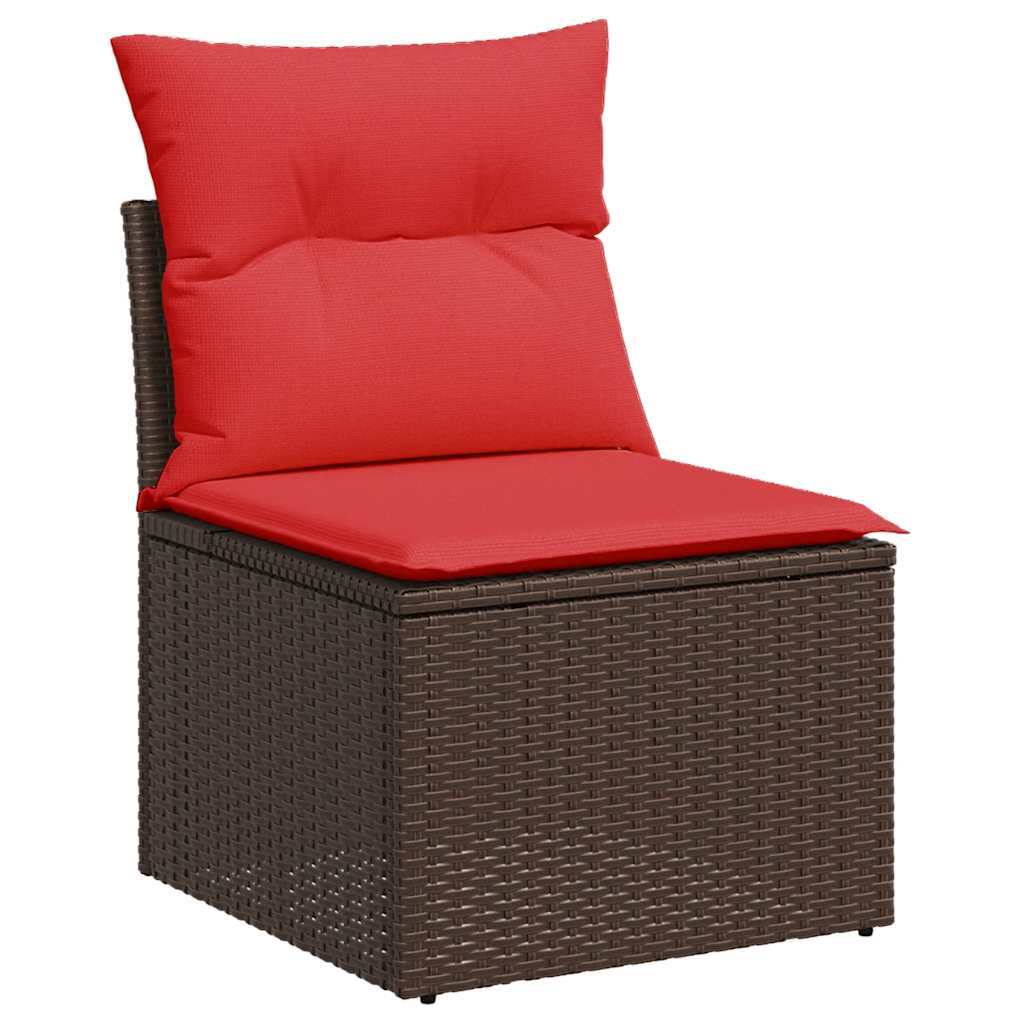 2 Piece Patio Sofa Set with Cushions Brown Poly Rattan Acacia