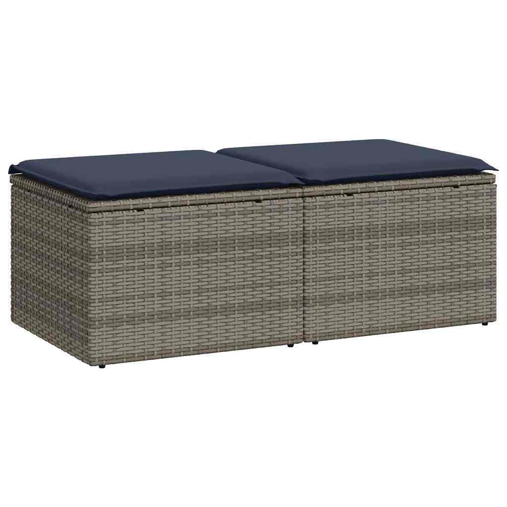 2 Piece Patio Sofa Set with Cushions Gray Poly Rattan Acacia