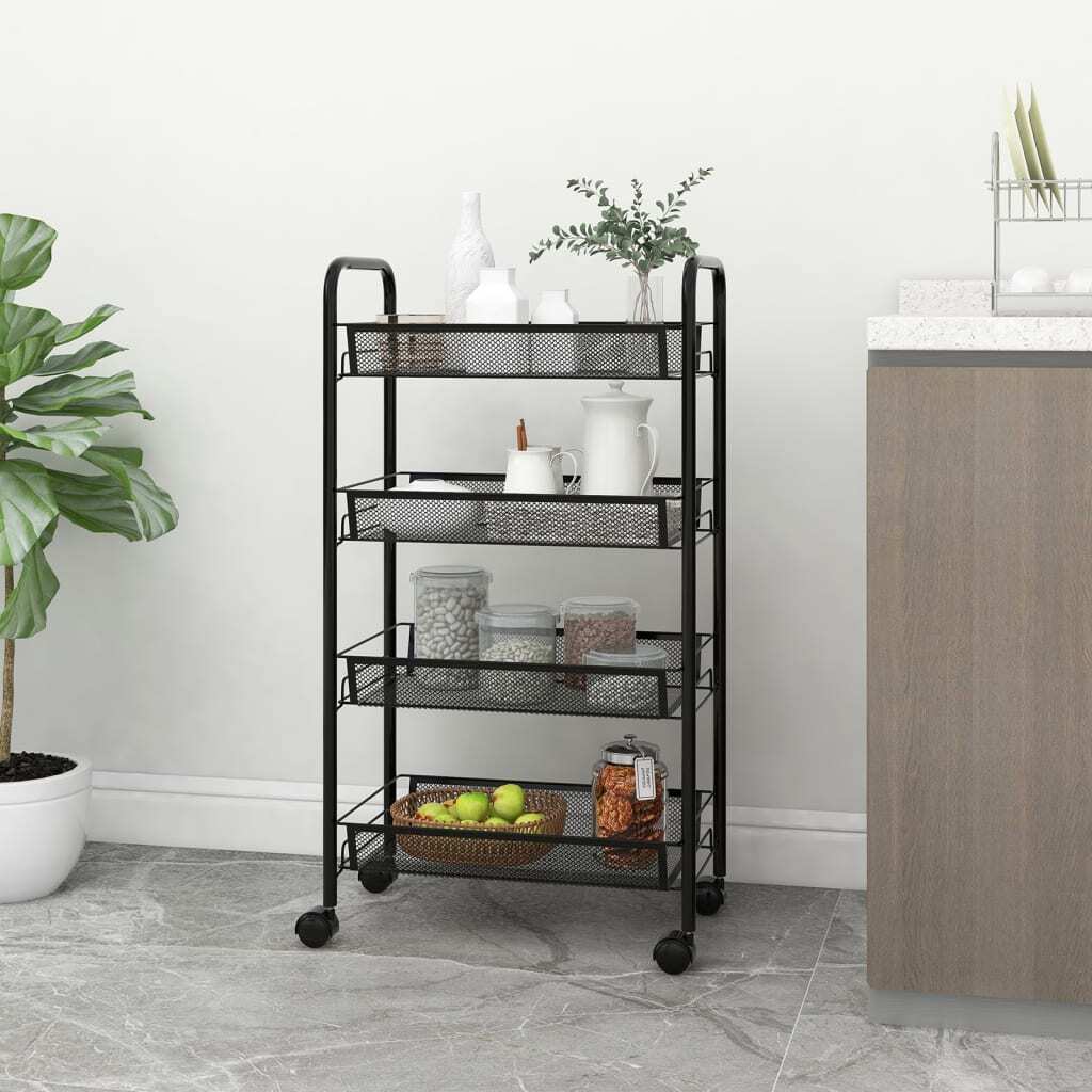 4-Tier Kitchen Trolley Black 18.1"x10.2"x33.5" Iron