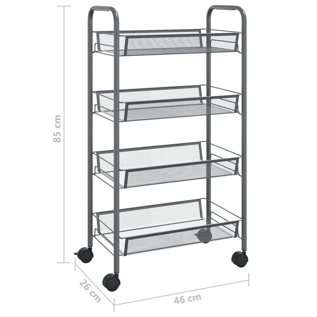 4-Tier Kitchen Trolley Gray 18.1"x10.2"x33.5" Iron