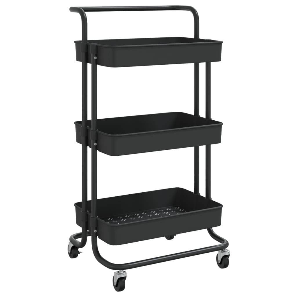 3-Tier Kitchen Trolley Black 16.5"x13.8"x33.5" Iron and ABS