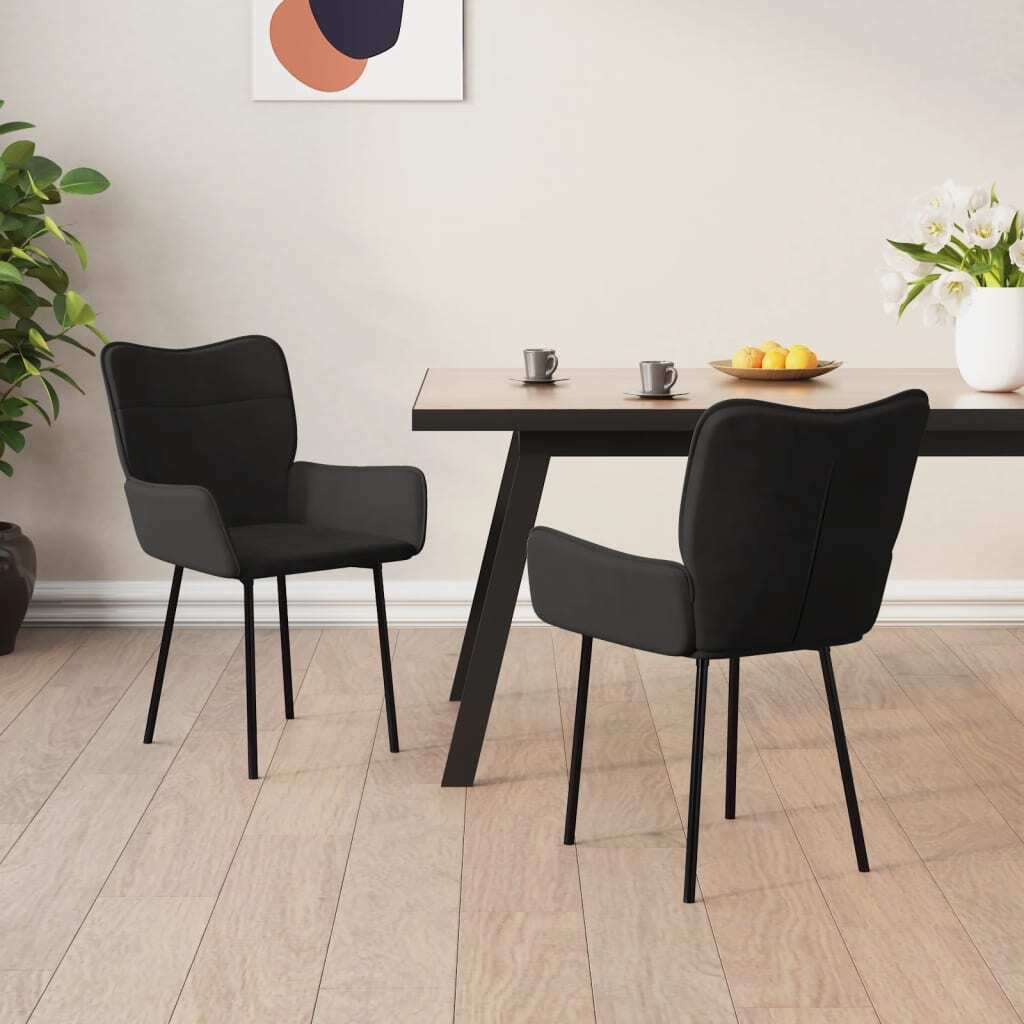 Dining Chair Set of 2 Black Velvet (100% polyester), metal, plywood