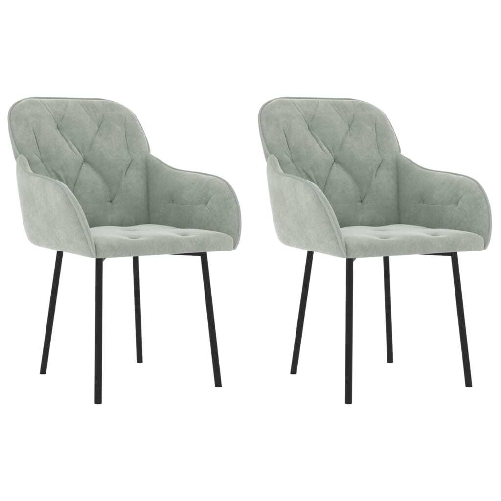 Dining Chair Set of 2 Light Grey Velvet, Metal, Plywood