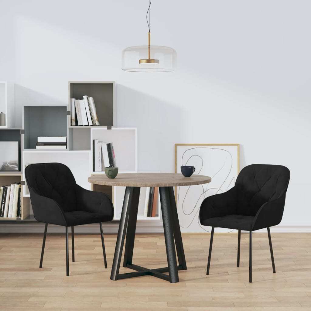 Dining Chair Set of 2 Black Velvet (100% polyester), metal, plywood