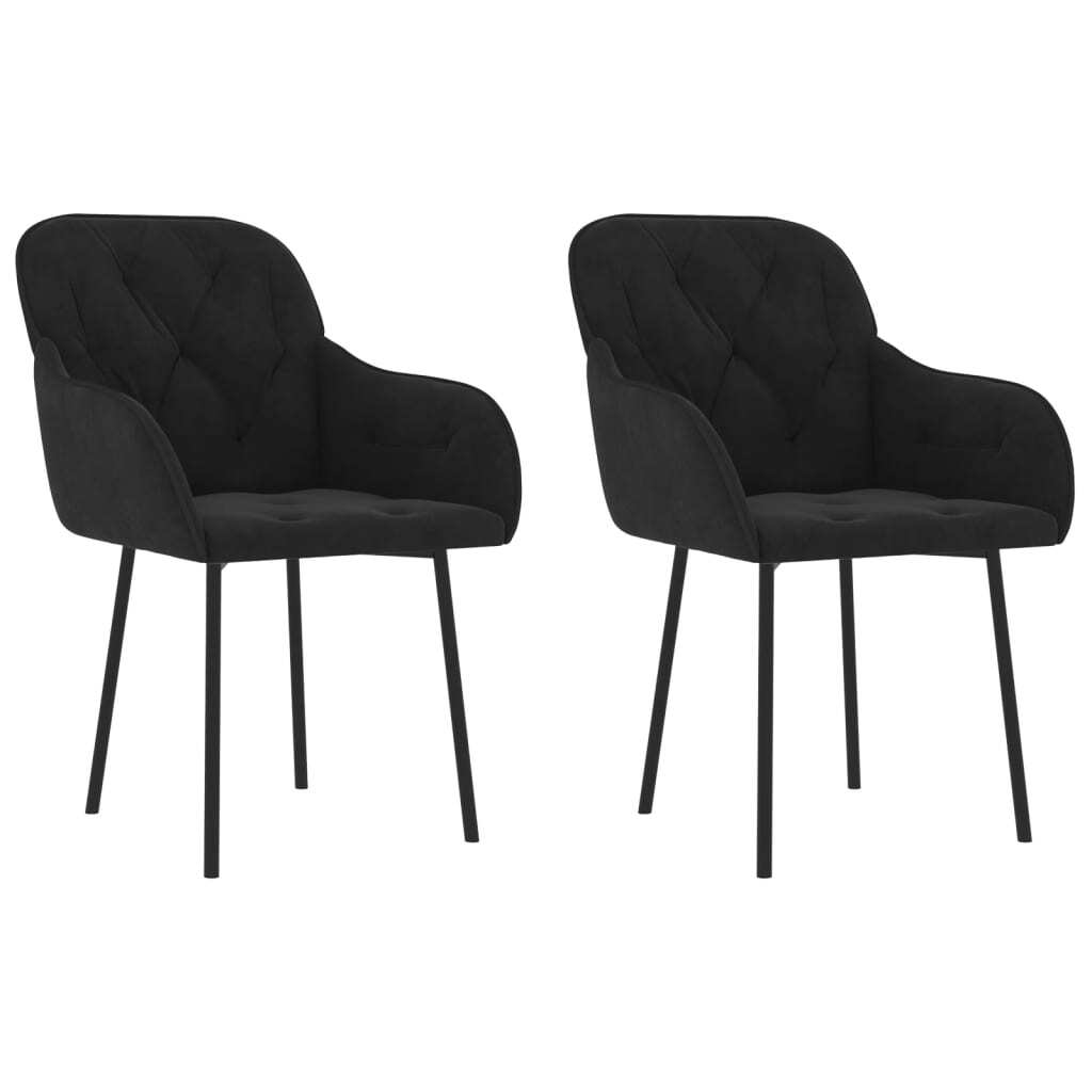 Dining Chair Set of 2 Black Velvet (100% polyester), metal, plywood