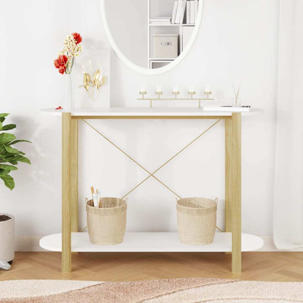 Console Table White Engineered wood, Solid pine wood