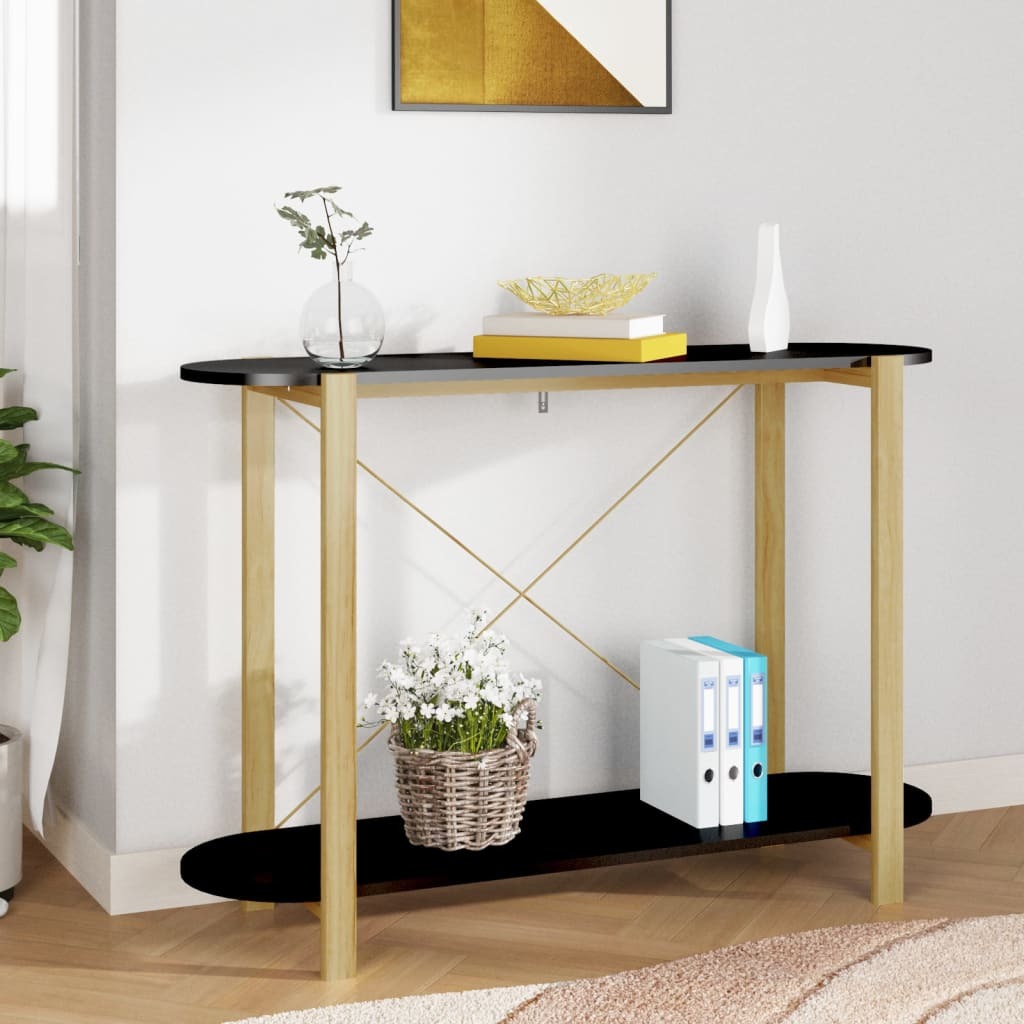 Console Table Black Engineered wood, Solid pine wood, Metal Medium