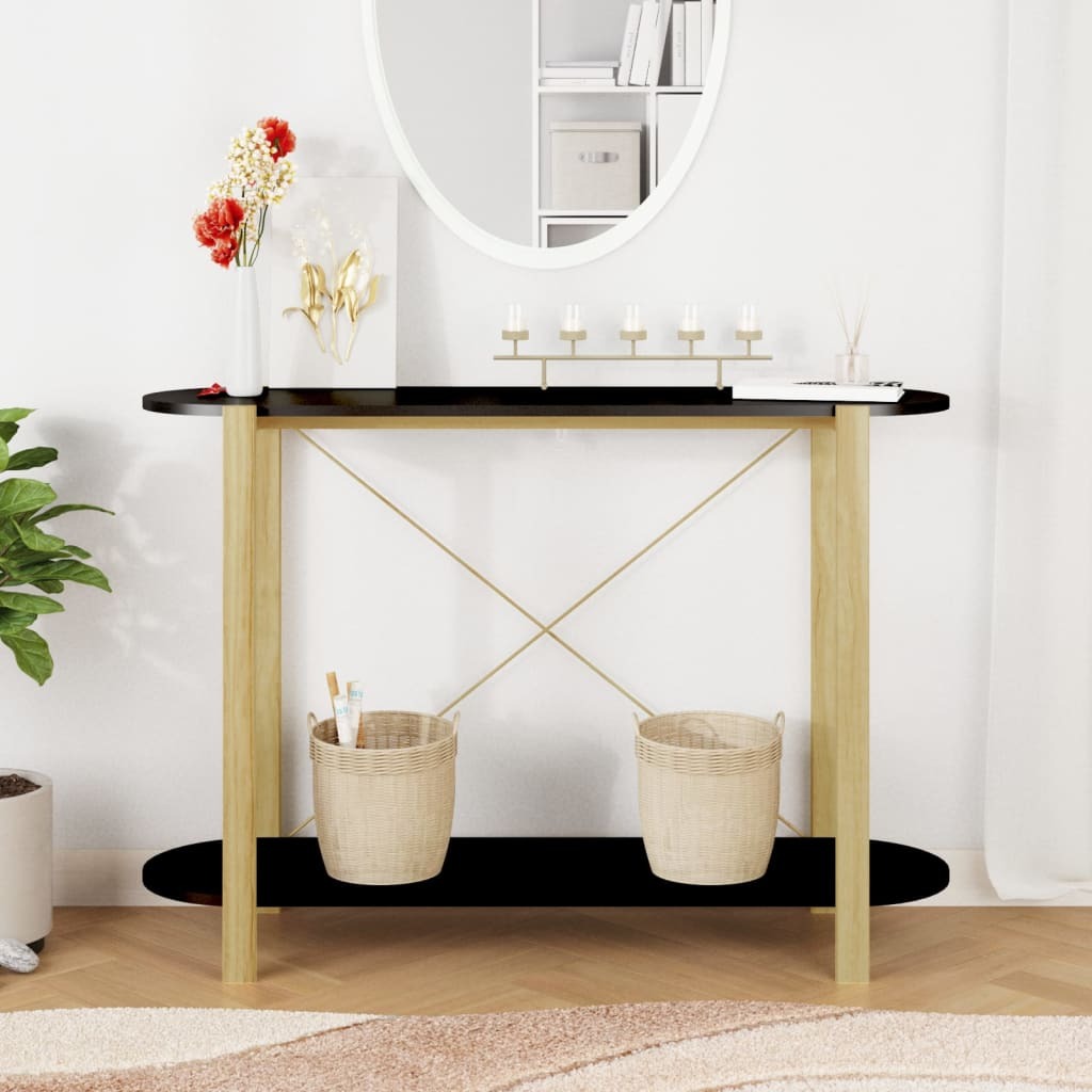 Console Table Black Engineered wood, Solid pine wood, Metal Medium