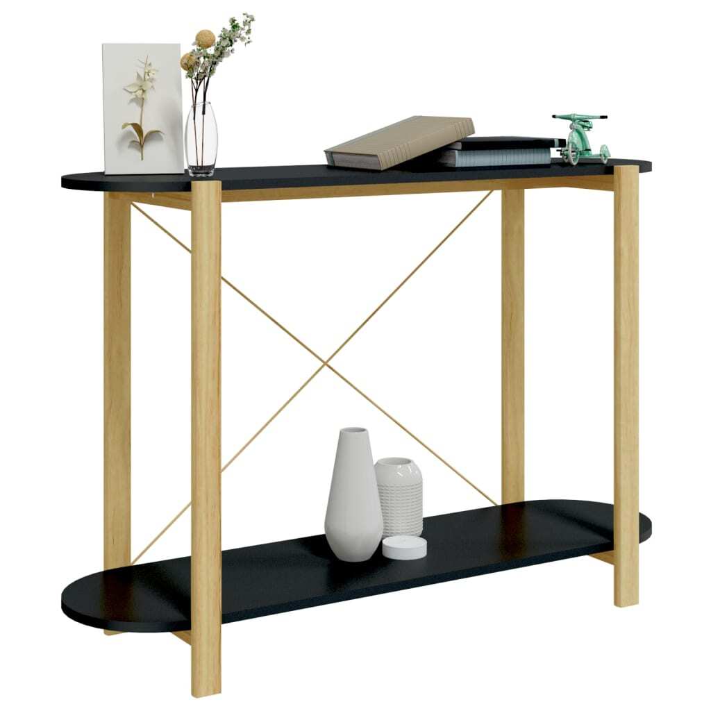 Console Table Black Engineered wood, Solid pine wood, Metal Medium