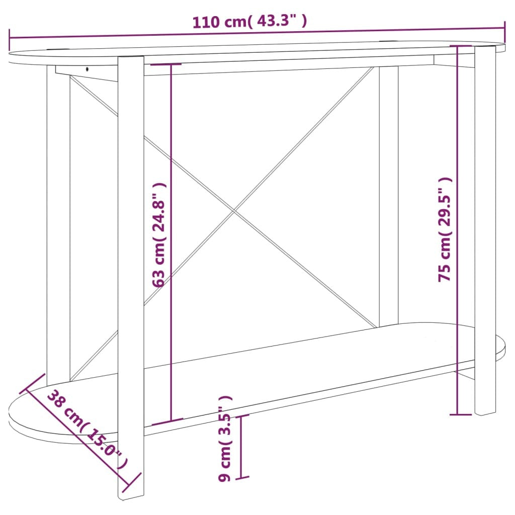 Console Table Black Engineered wood, Solid pine wood, Metal Medium