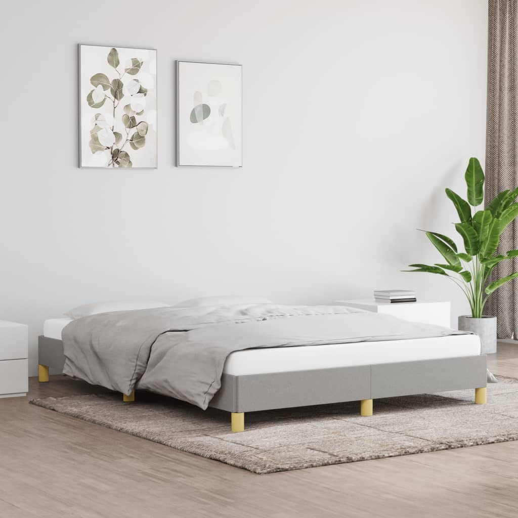 Bed Frame Light Gray Polyester Fabric, Plywood, Engineered Wood