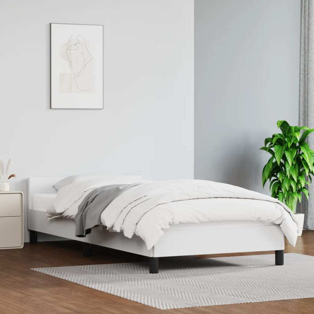 Bed Frame With Headboard White Faux leather, Plywood, Engineered wood