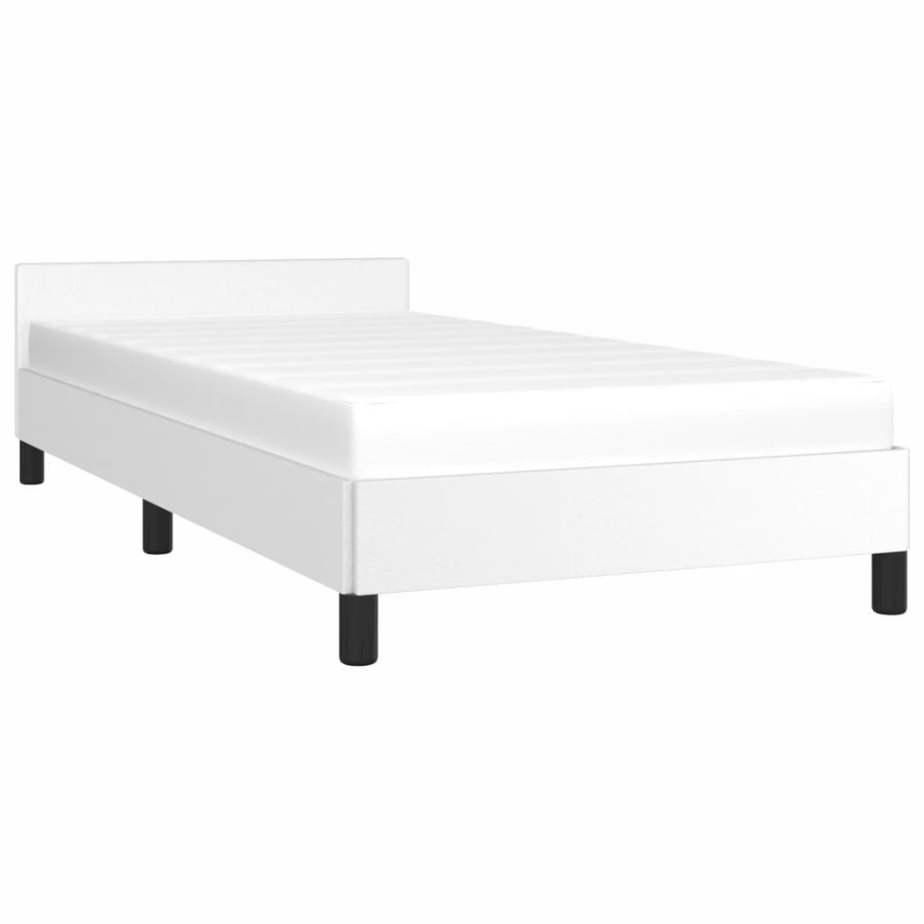 Bed Frame With Headboard White Faux leather, Plywood, Engineered wood