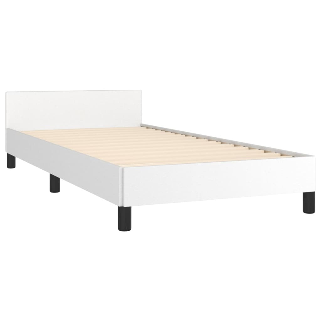 Bed Frame With Headboard White Faux leather, Plywood, Engineered wood