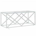 Coffee Table Silver Stainless Steel and Tempered Glass Medium