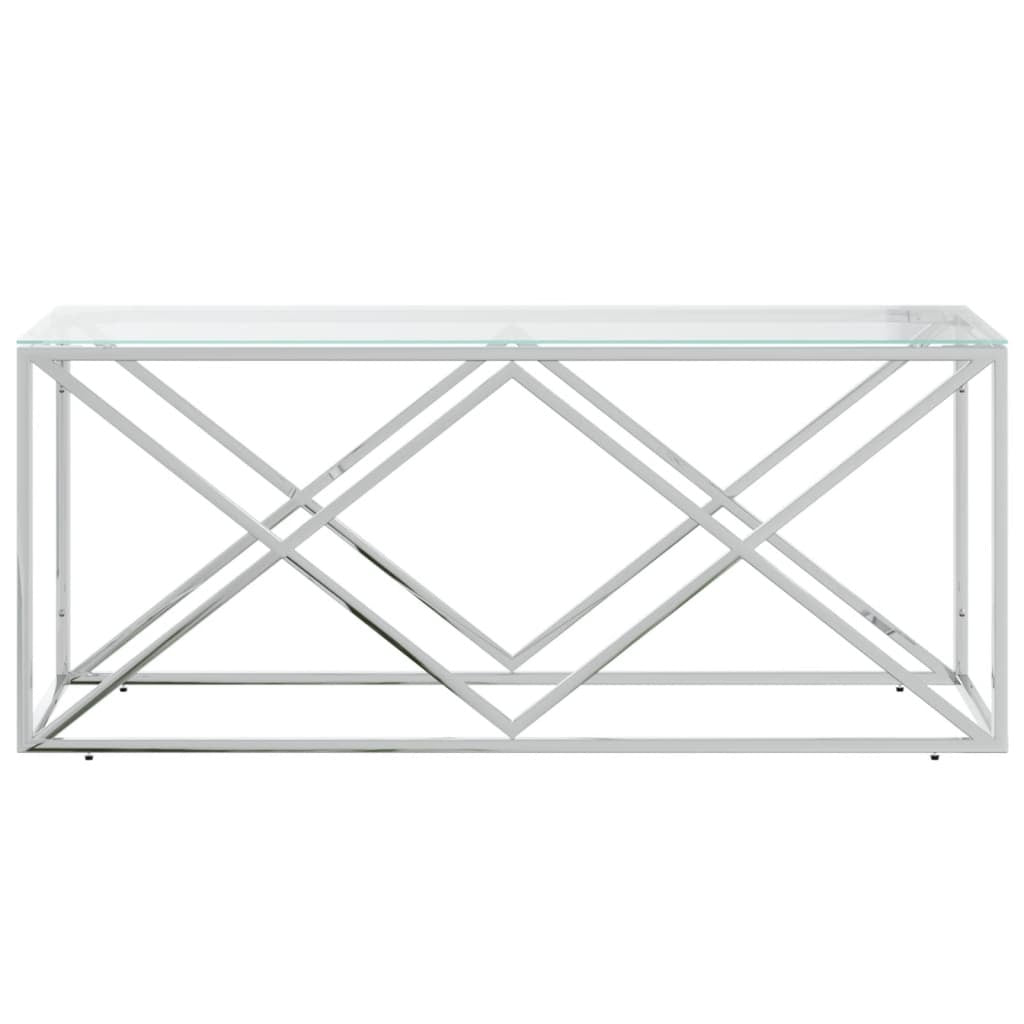 Coffee Table Silver Stainless Steel and Tempered Glass Medium