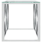 Coffee Table Silver Stainless Steel and Tempered Glass Medium