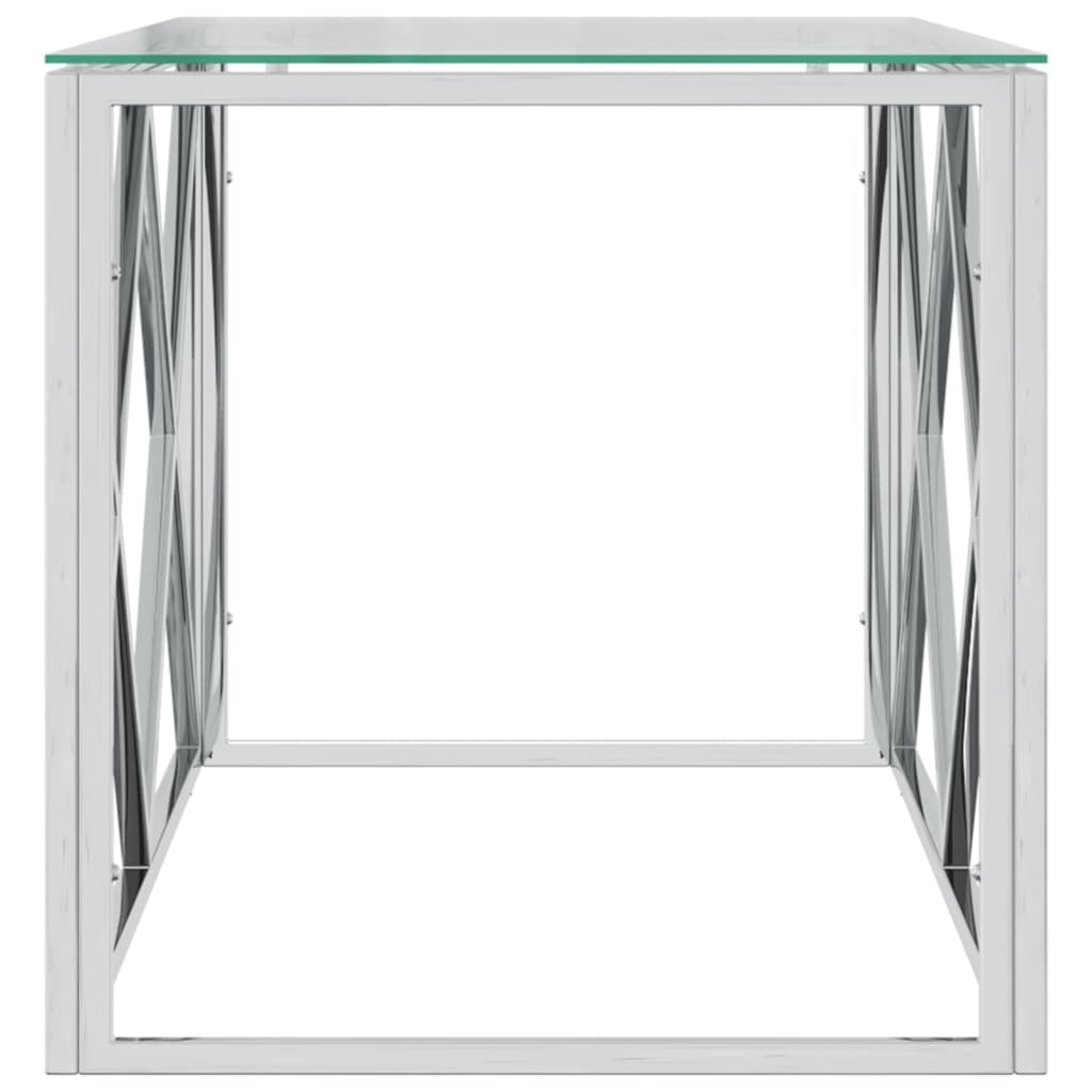 Coffee Table Silver Stainless Steel and Tempered Glass Medium