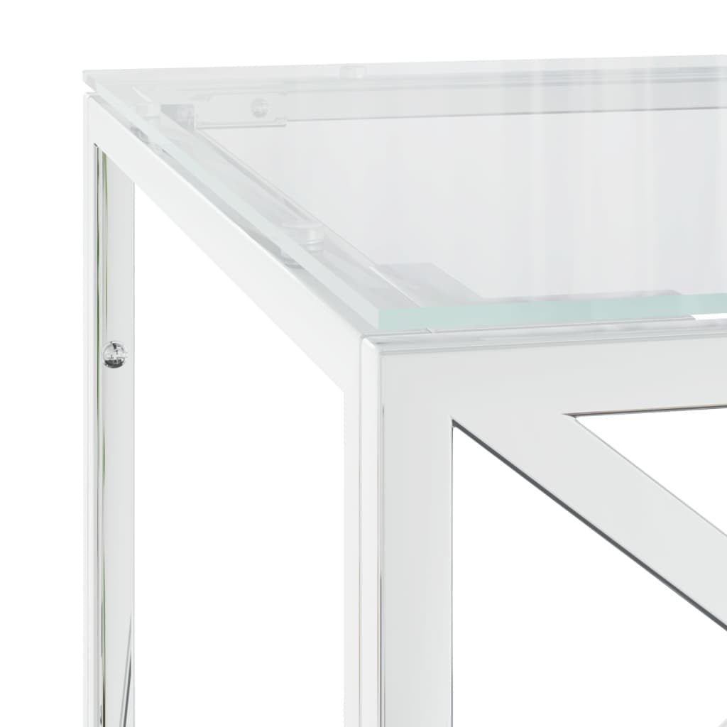 Coffee Table Silver Stainless Steel and Tempered Glass Medium